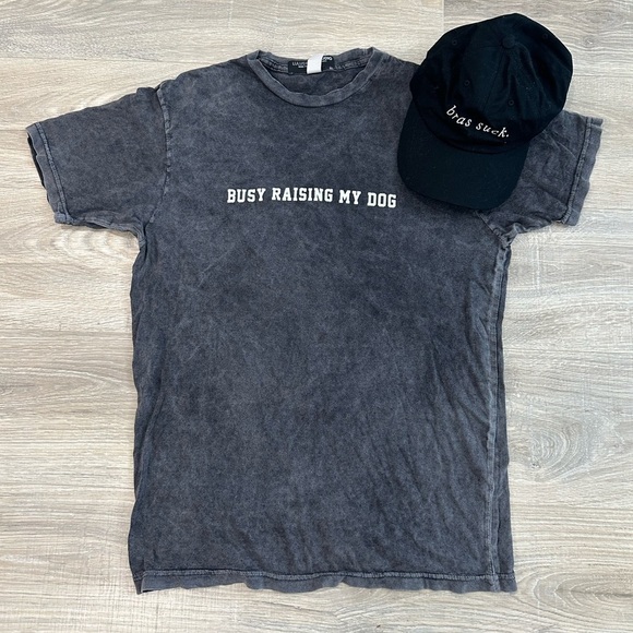 “Busy raising my dog” gray tee shirt and bras suck hat bundle. Lulusimonstudio - Picture 1 of 5